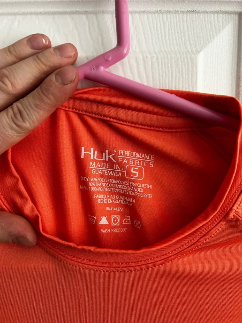 Huk Long Sleeve Performance Shirt in Orange with White Logo - Picture 4 of 4